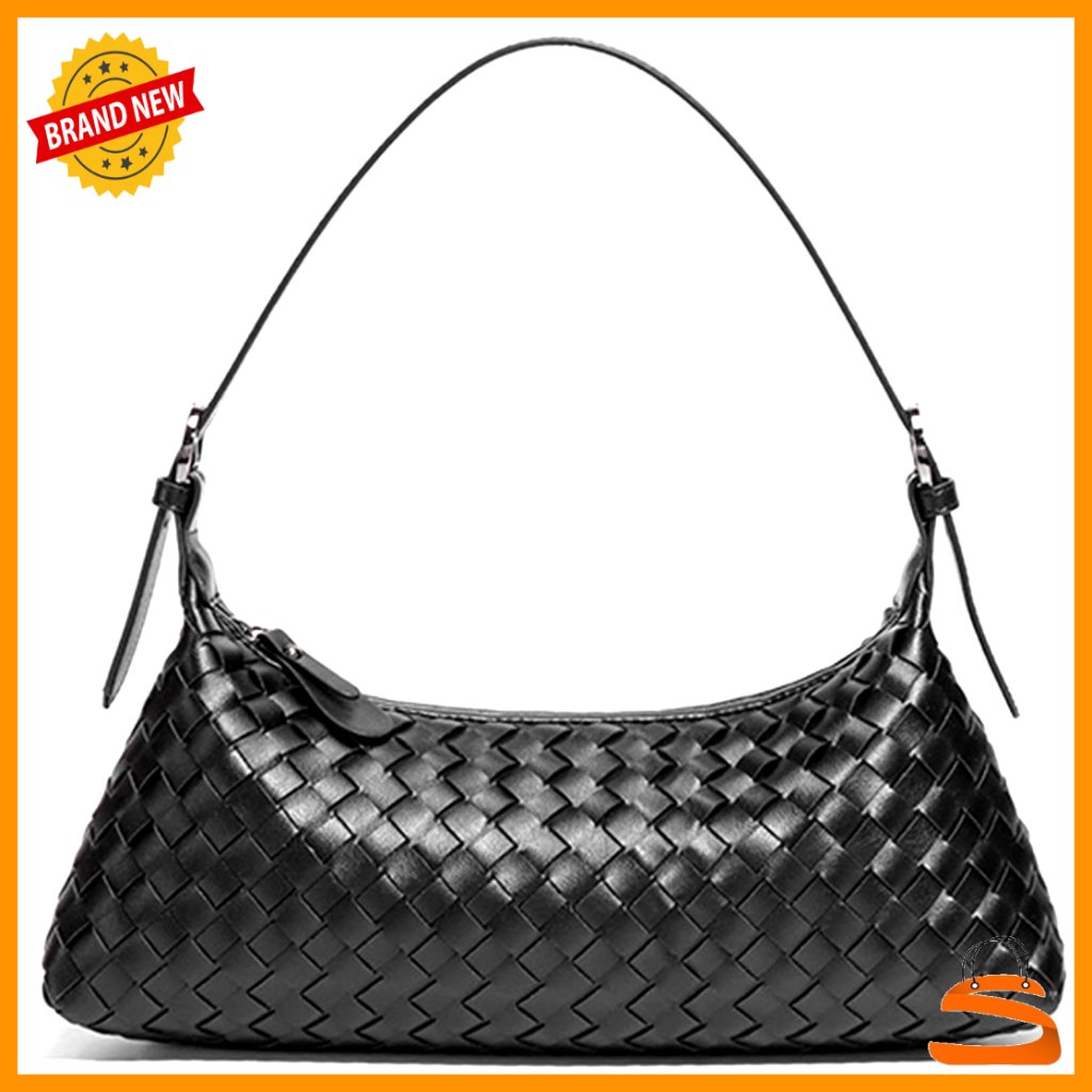 Small Woven Faux Leather Hobo Bag Adjustable Crossbody Strap Multi-Use Purse